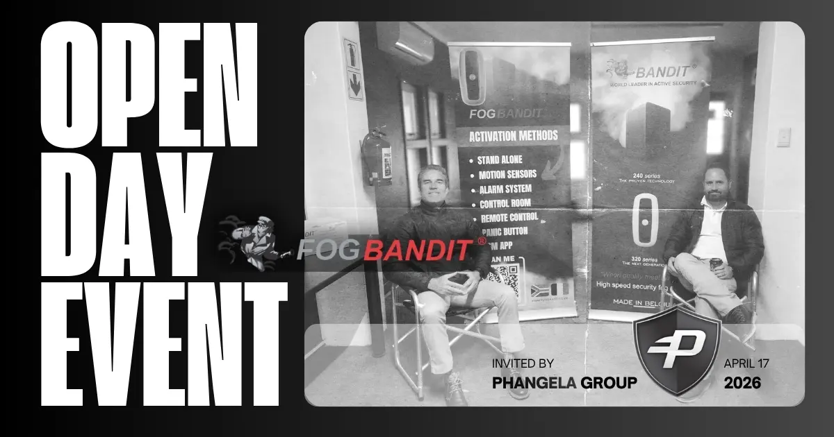 Fog Bandit security fog demonstration at Phangela Group open day on 17 April 2026